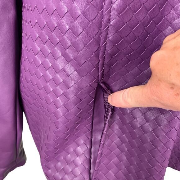 Colleen Lopez Womens 2XL Purple Faux Leather Knit Sides Zip Up Jacket - Picture 5 of 13